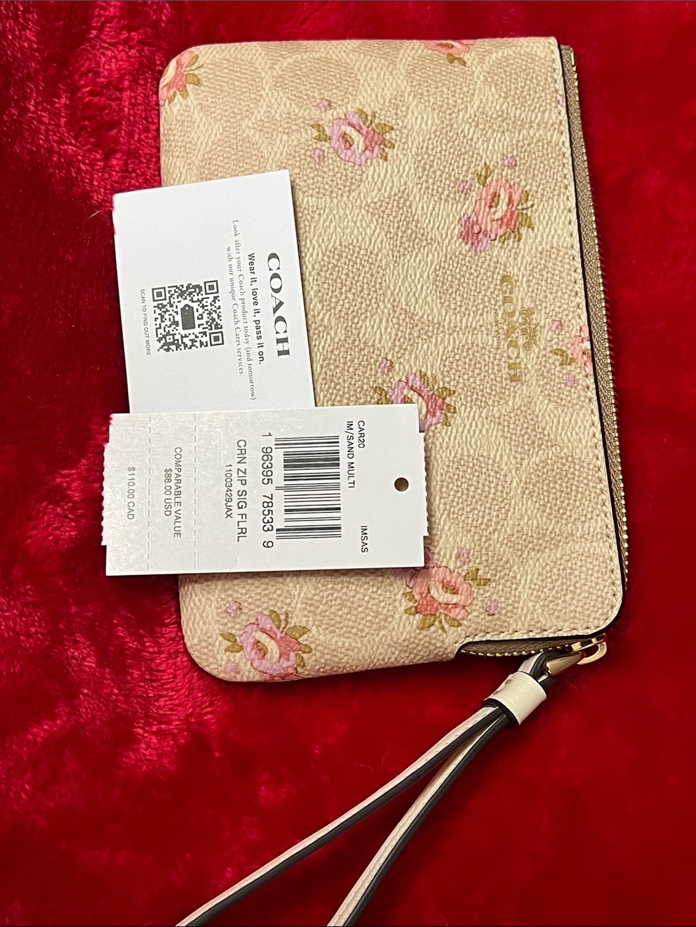 Coach Floral Print Leather Wristlet - Pink/Beige